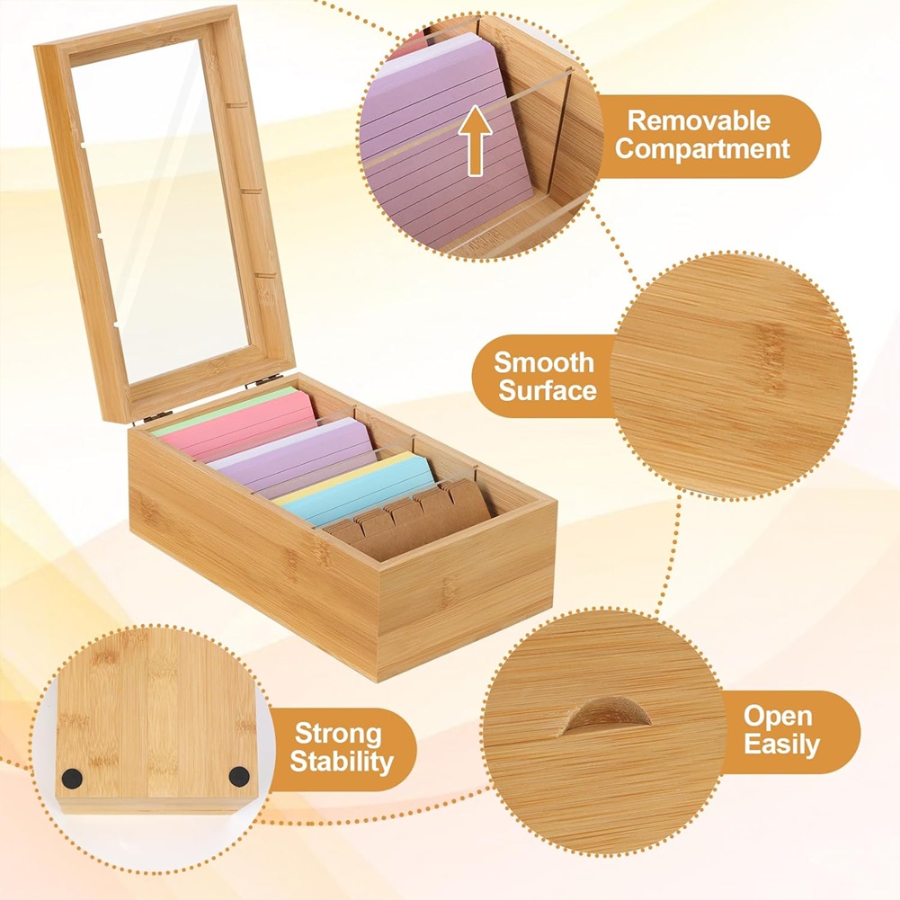 ABUA Bamboo Index Card Organiz - Card Index Box recension och pris