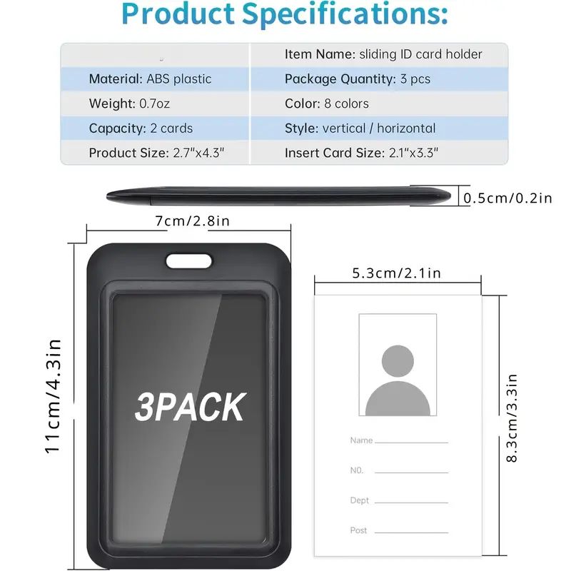 3 pieces heavy duty sliding ID - Index Card Holder recension och pris