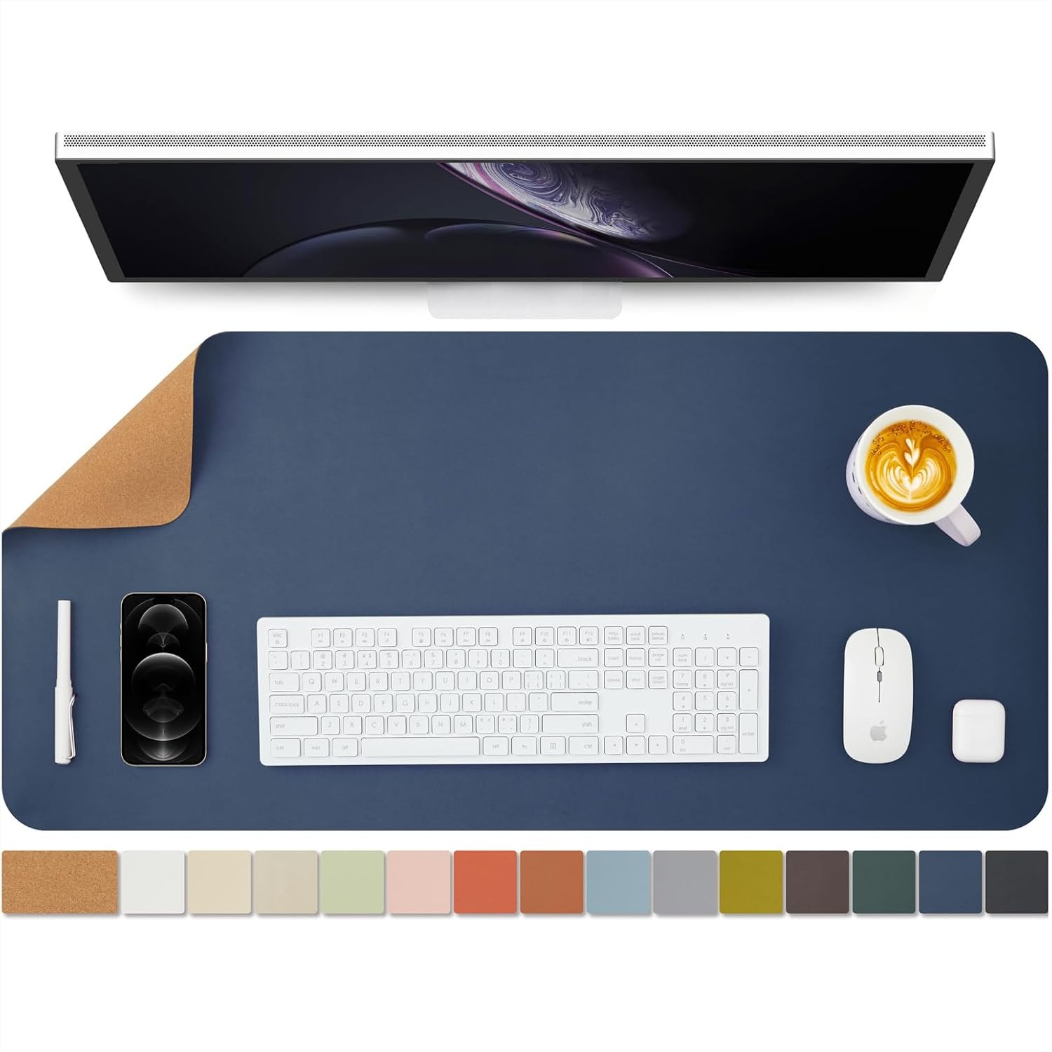 Cork Desk Mat Dual-Sided Desk  - Leather Desk Pad recension och pris